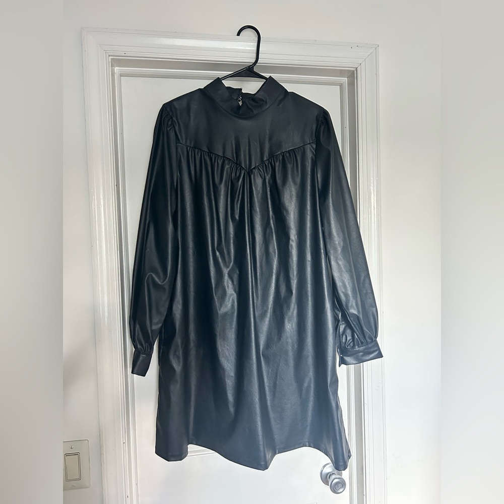 Who What Wear Black Faux Leather Trapeze Dress